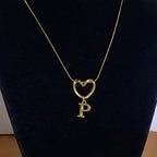 Choker necklace with initial and heart pendant - letter