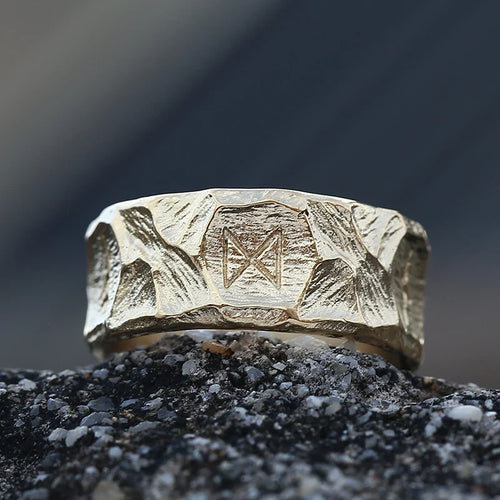 Viking Style Men's Ring Gold Runes