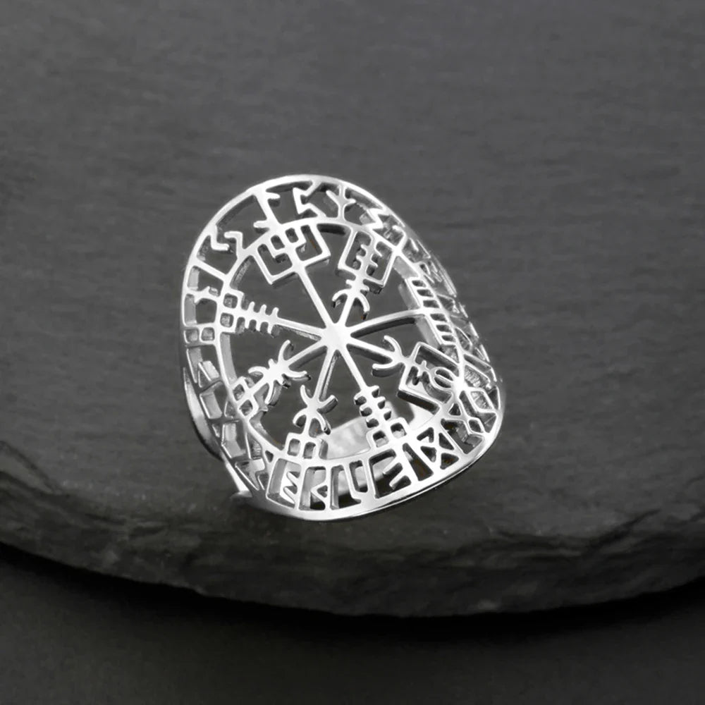 Vegvisir Ring Viking Rune Compass Silver