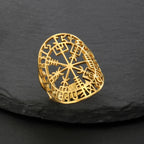 Vegvisir Ring Viking Rune Compass Gold