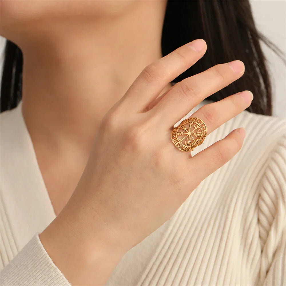 Vegvisir Ring Viking Rune Compass Gold 1