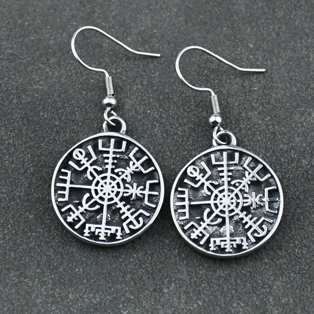 Viking Vegvisir Compass Dangle Earrings