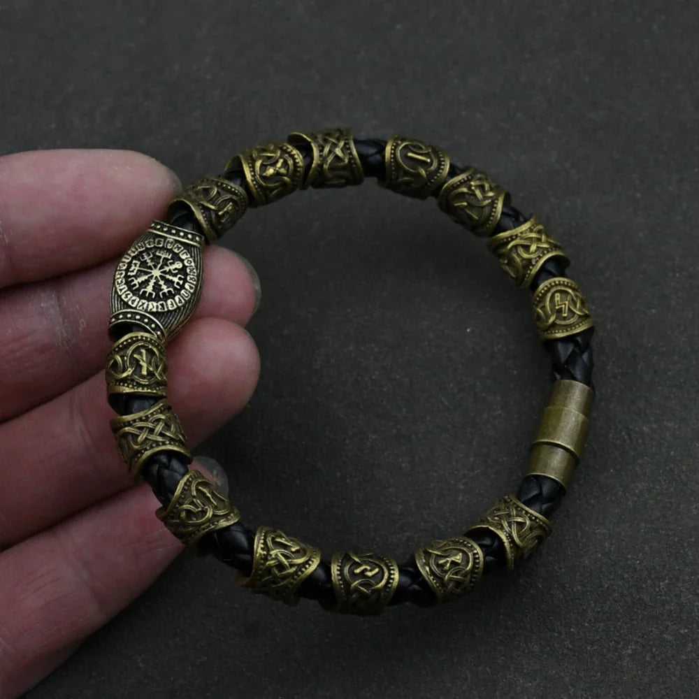 Men's Viking Bracelet with Nordic Runes Gold
