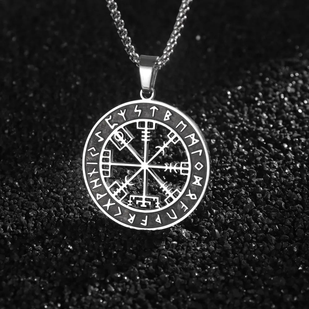 Black Viking Vegvisir Compass Necklace Pendant