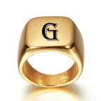 Wide personalized men’s ring with initial G