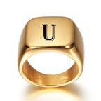 Wide personalized men’s ring with initial U