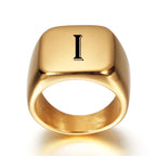 Wide personalized men’s ring with initial I