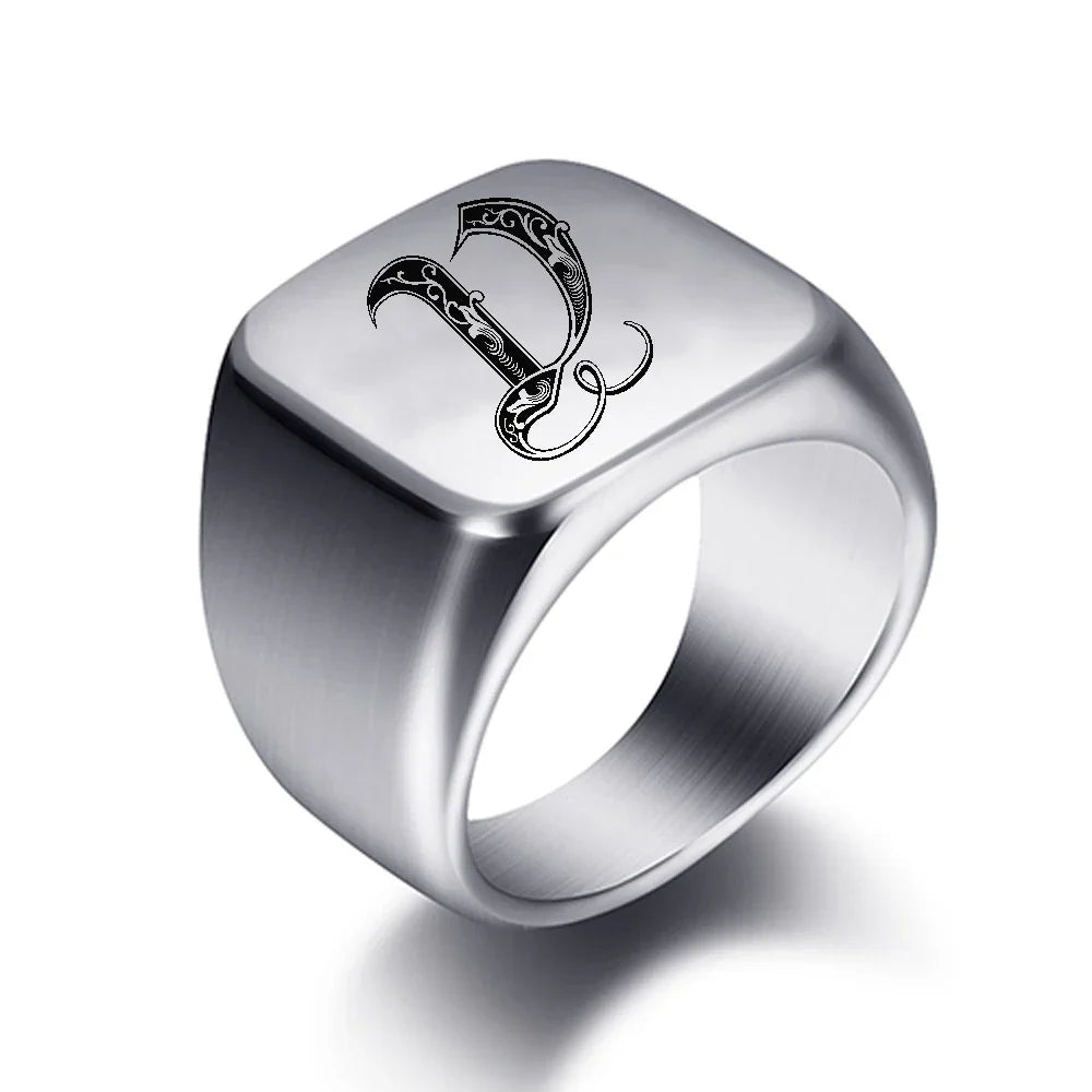 Wide men's ring initial y