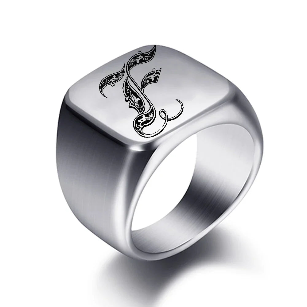 Wide men's ring initial f