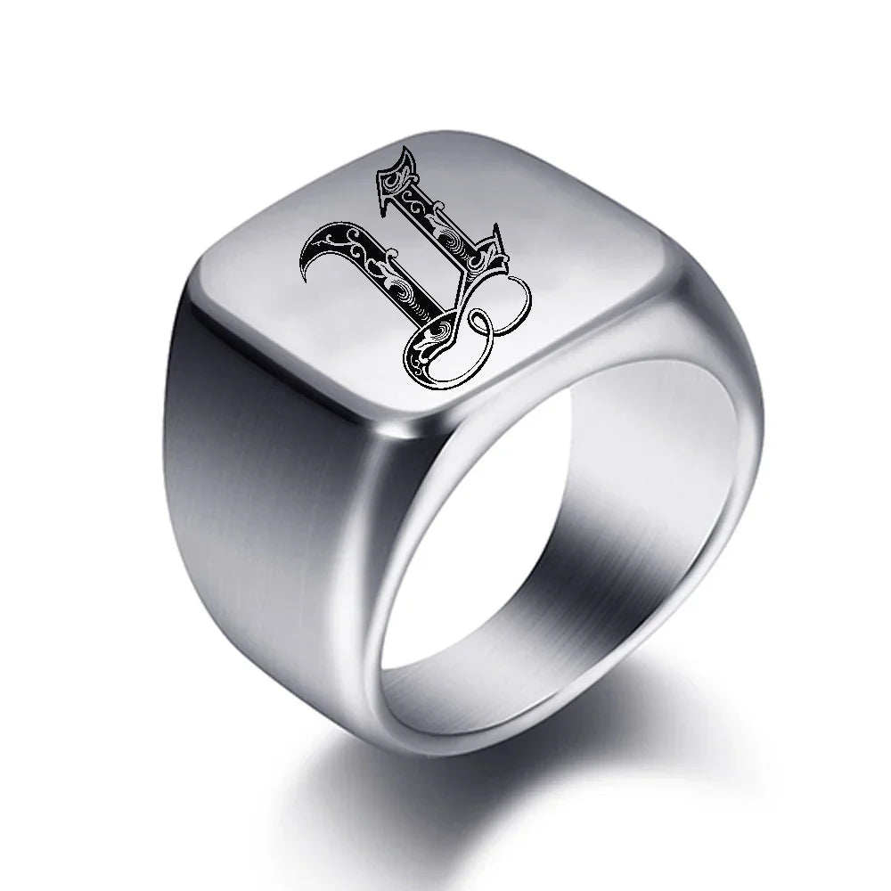 Wide men's ring initial u