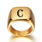 Wide personalized men’s ring with initial C