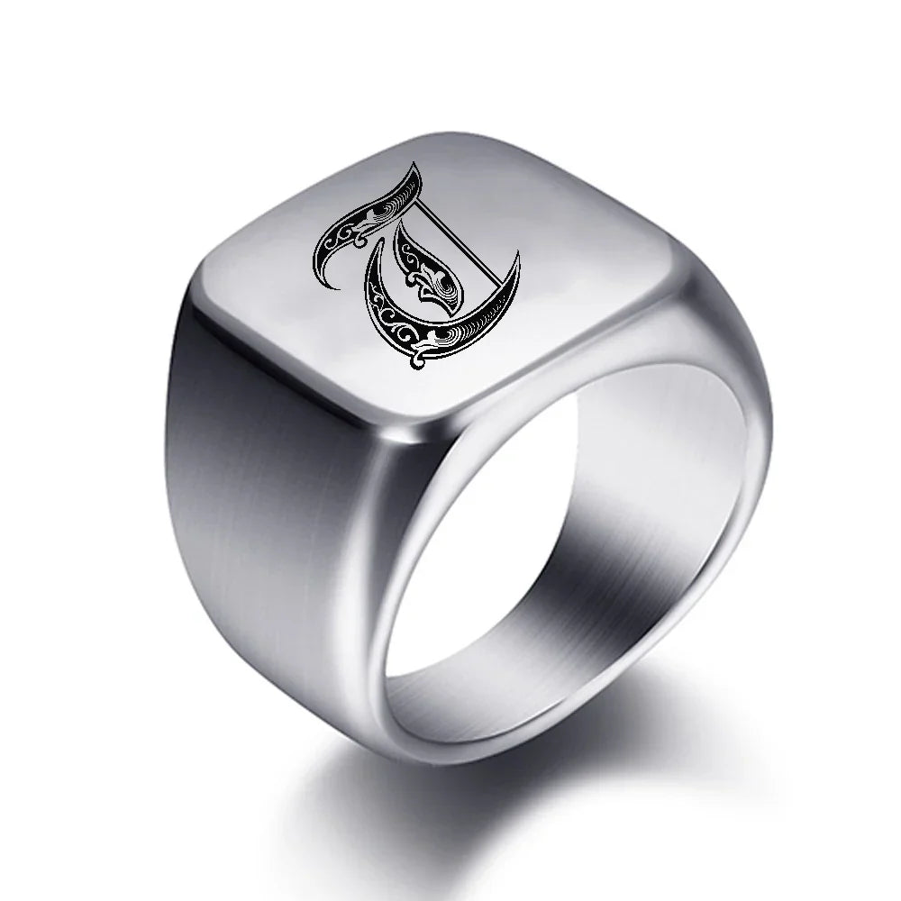 Wide men's ring initial t