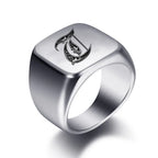 Wide men's ring initial t