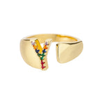 Wide personalized ring with rainbow initial y