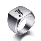 Wide men's ring initial j