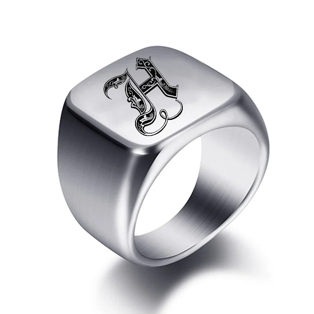 Wide men's ring initial h