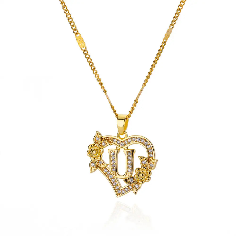 Necklace with initial and heart pendant u