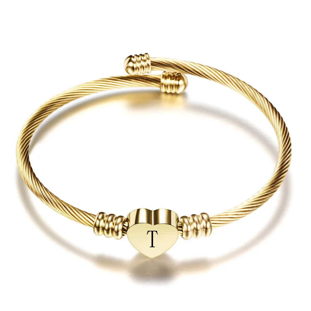 Heart bracelet with initial gold t