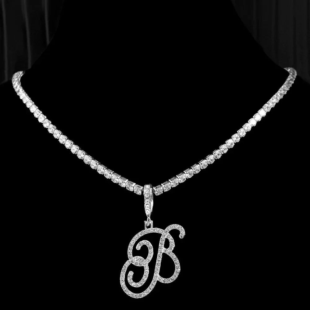 Choker necklace with initial pendant and rhinestones b