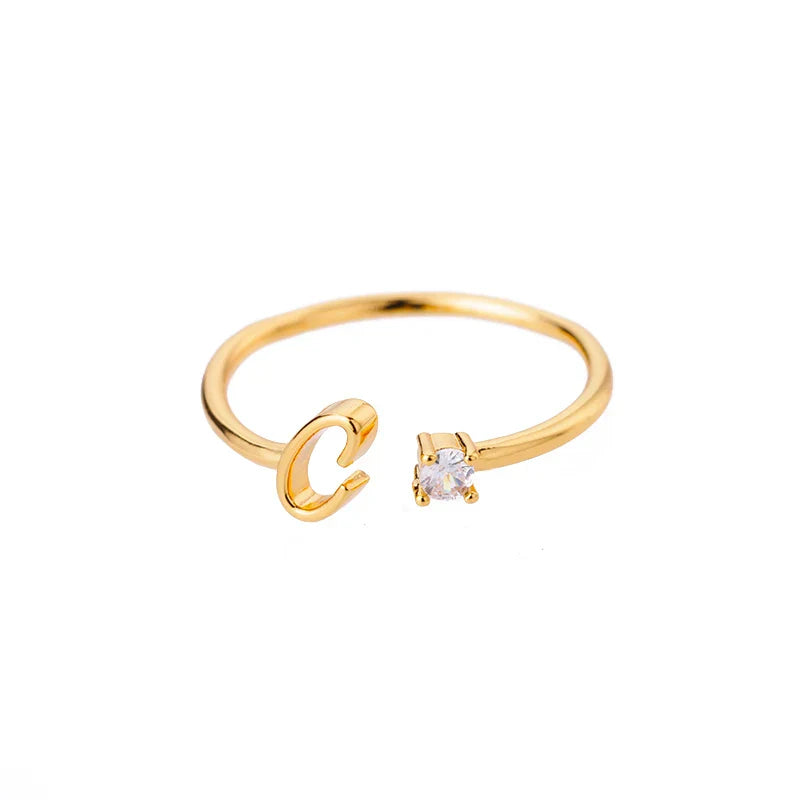 Thin personalized women's ring with initial c