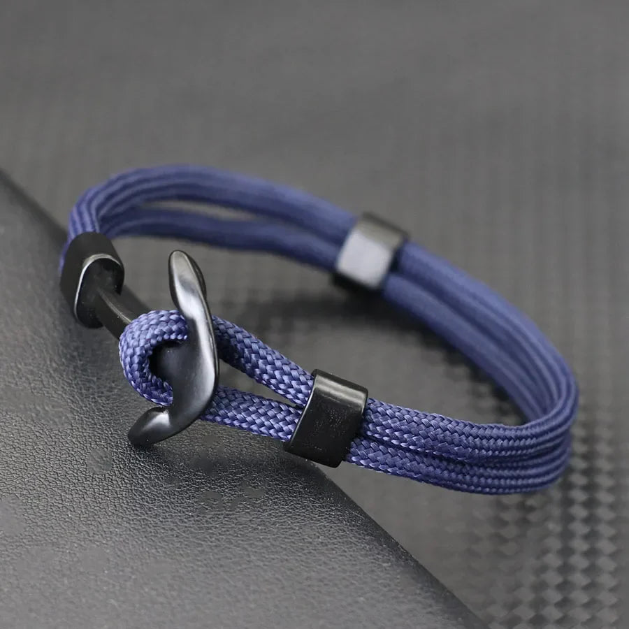 Black double-anchor bracelet navy blue