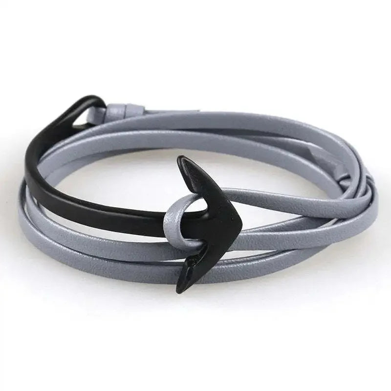 Wide Adjustable Anchor Bracelet Black and Gray