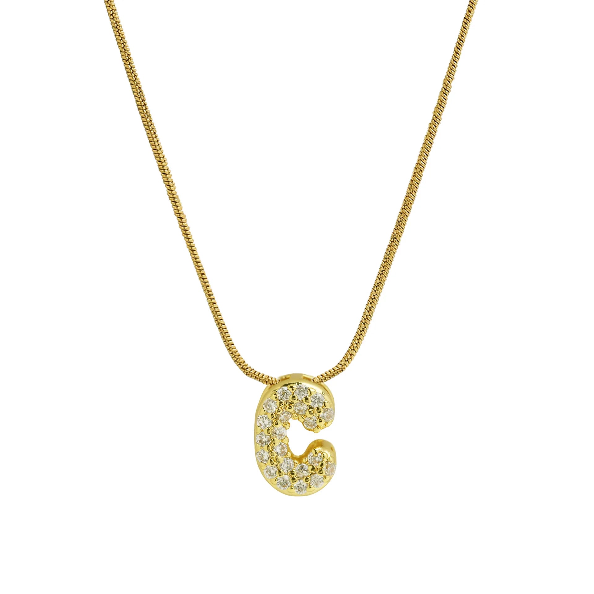 Rhinestone initial pendant necklace c