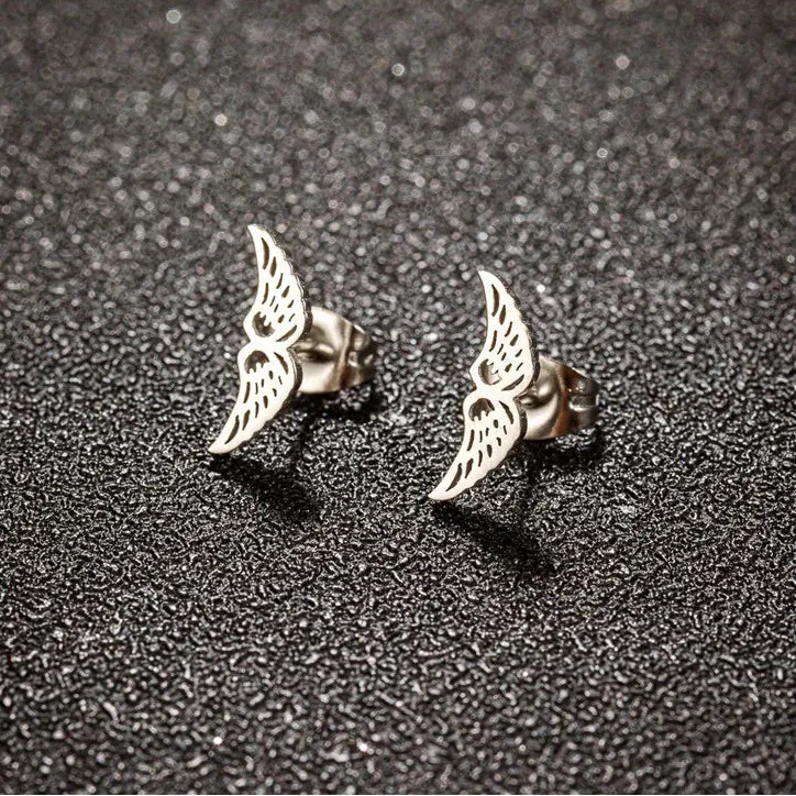 Minimalist angel wing earrings silver