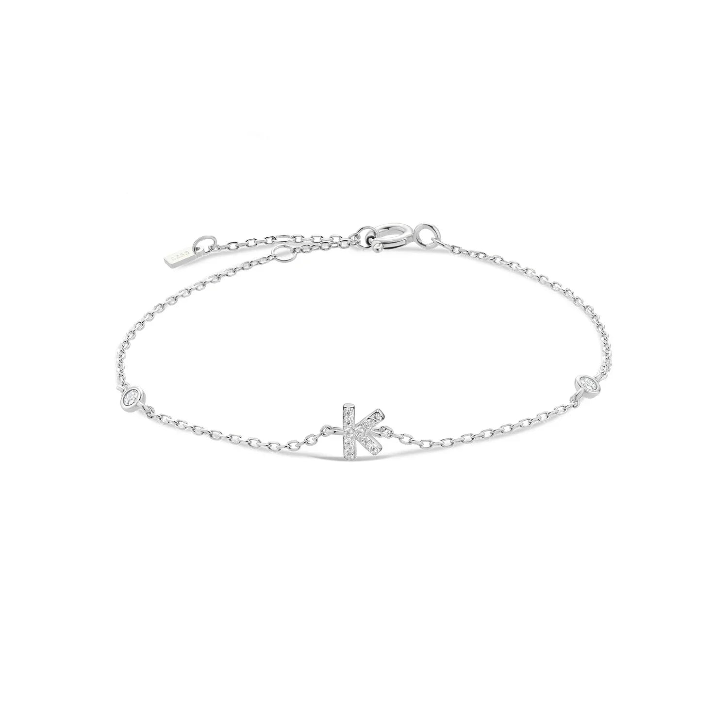 Bracelet with silver rhinestone initial k