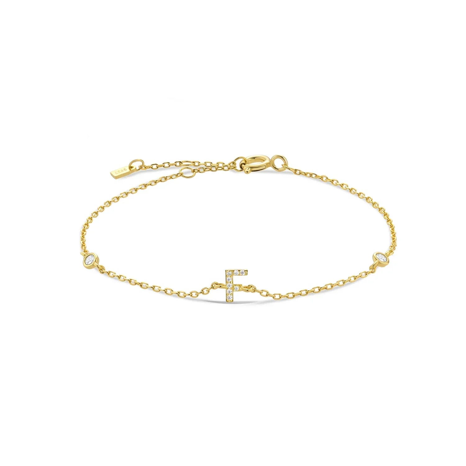 Bracelet with gold rhinestone initial f