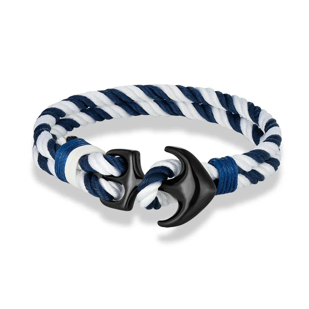 White and blue double anchor bracelet