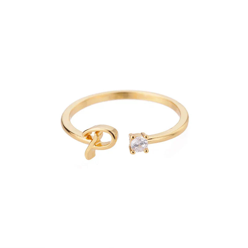 Thin personalized women's ring with initial p