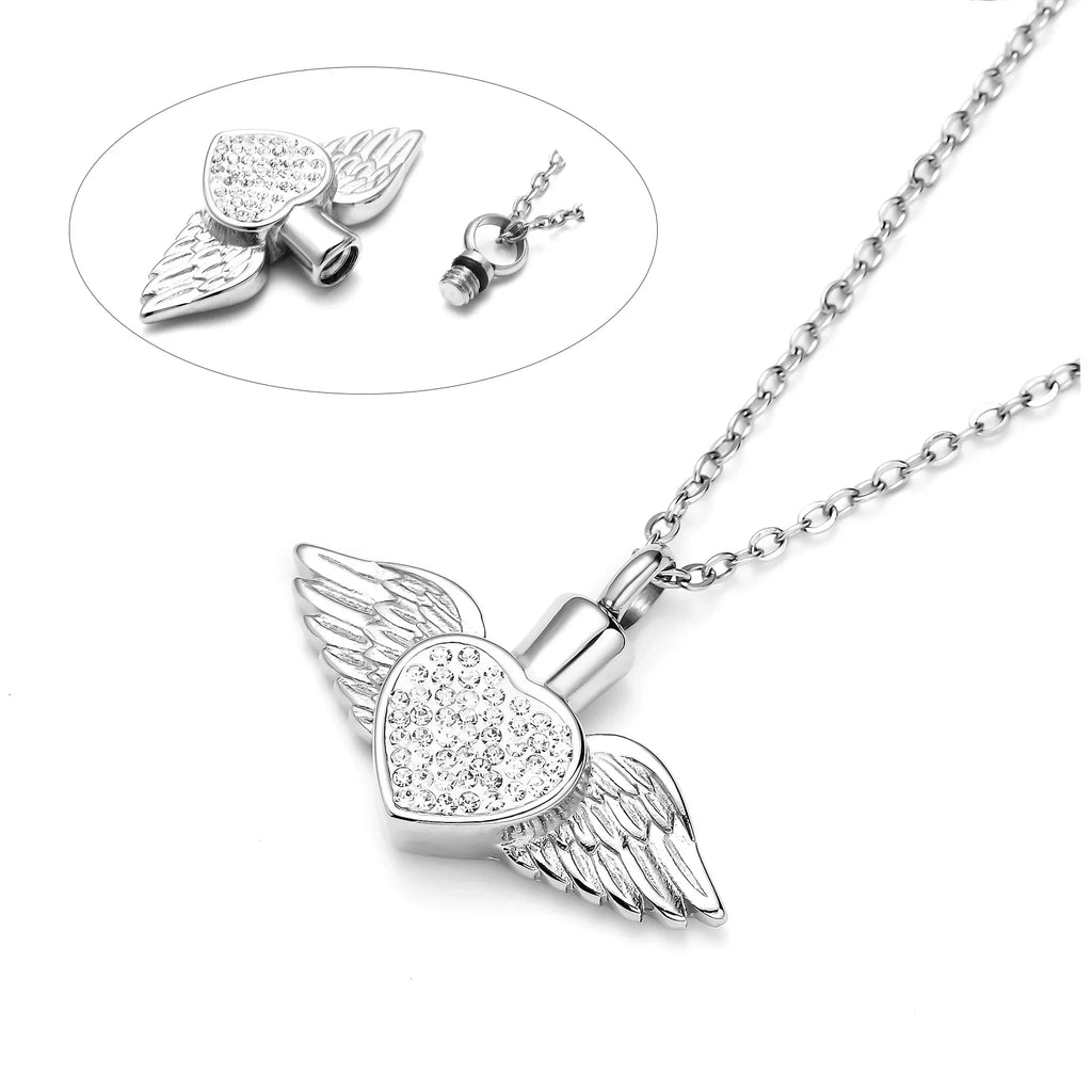 Urn necklace with angel wings pendant