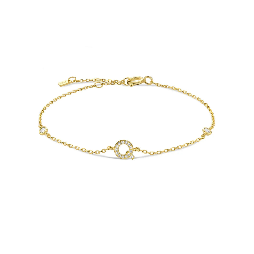 Bracelet with gold rhinestone initial q