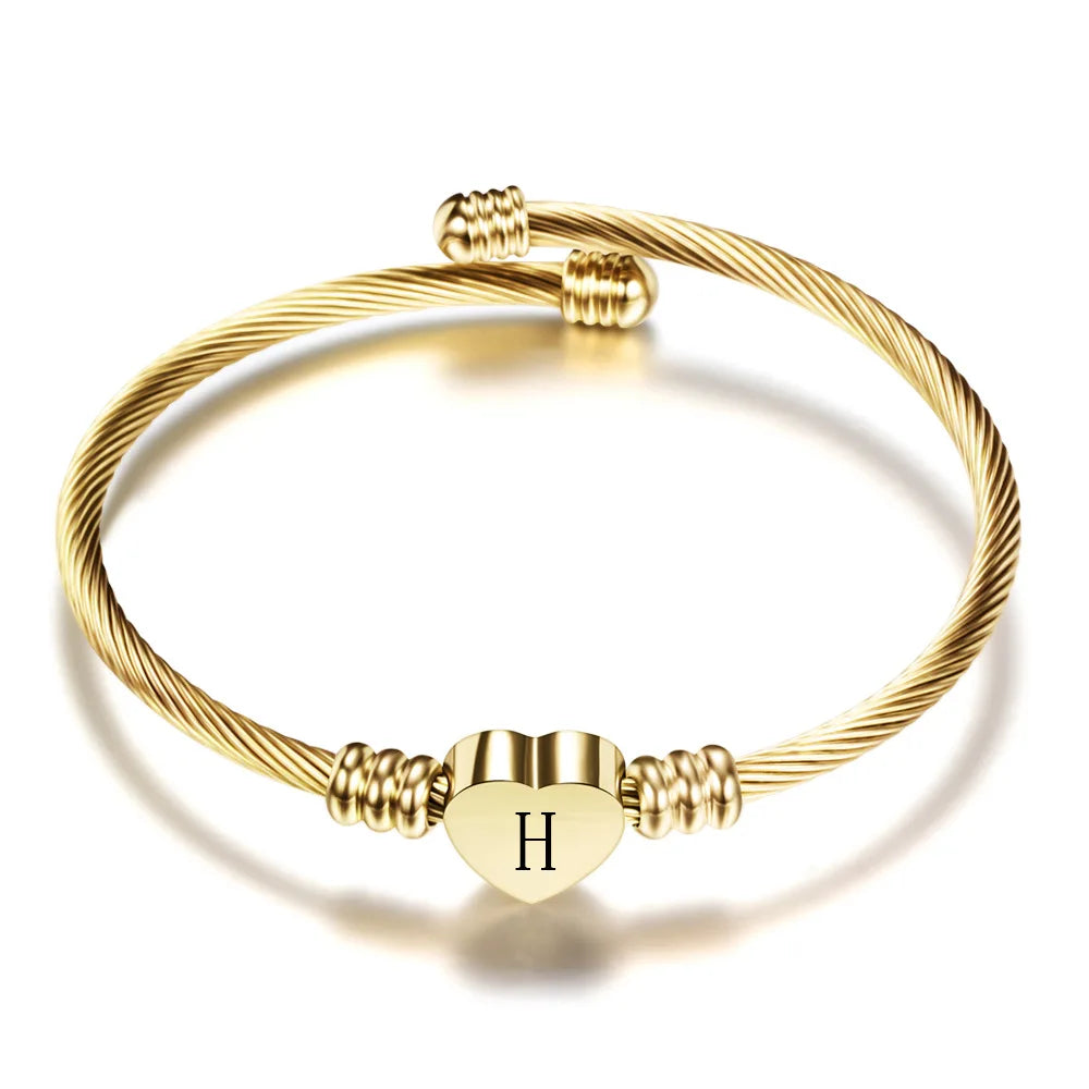 Heart bracelet with initial gold h