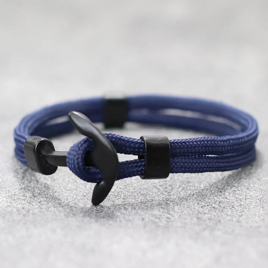 Black double-anchor bracelet navy blue