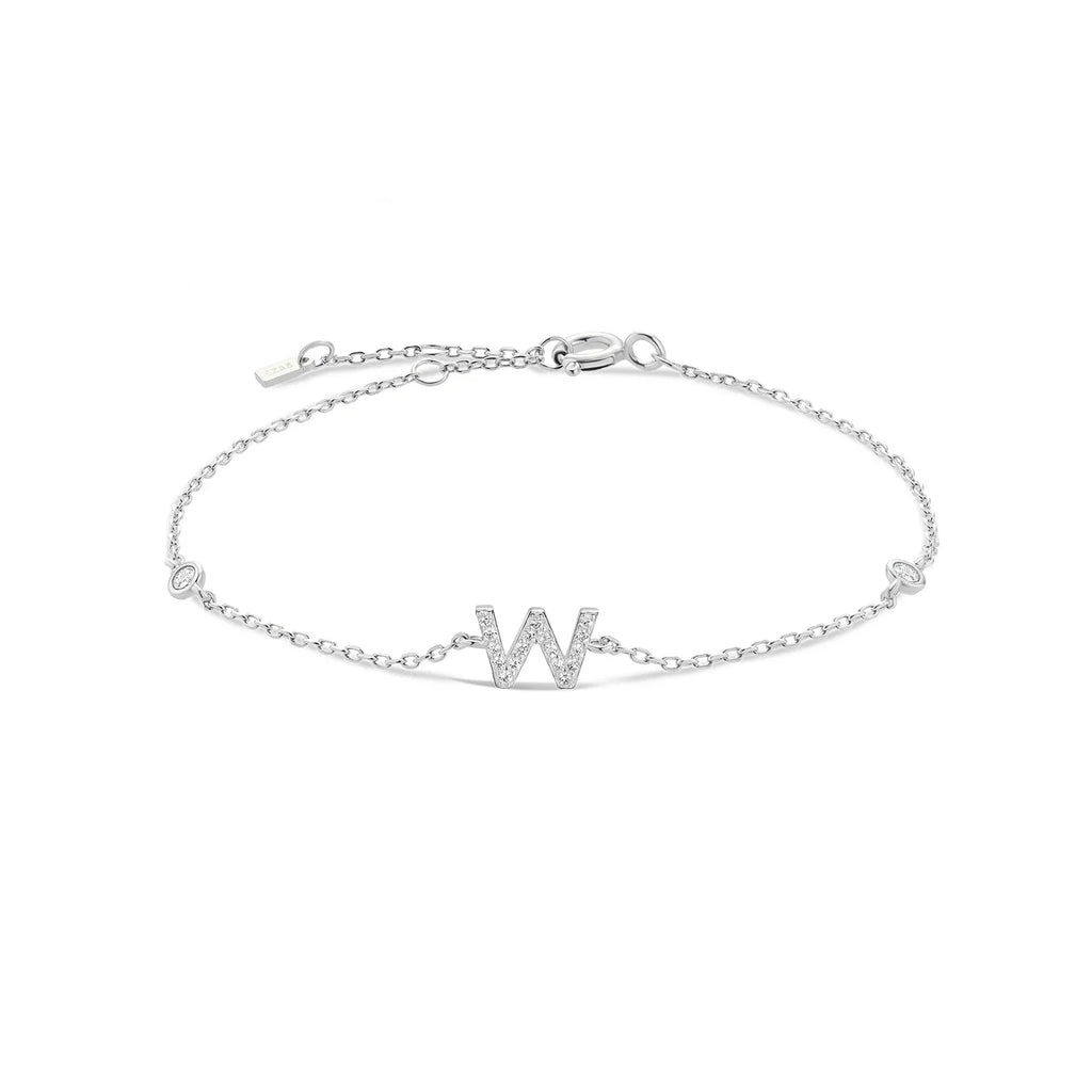 Bracelet with silver rhinestone initial w