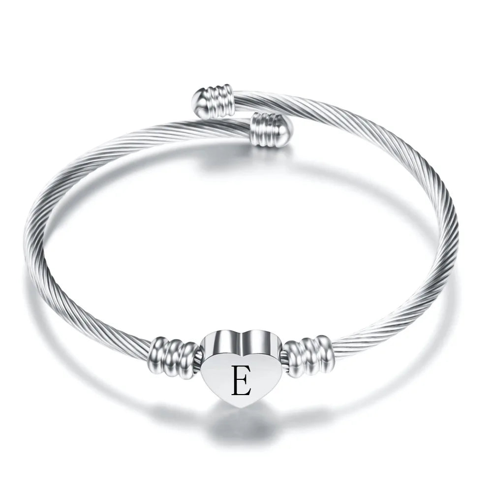 Heart bracelet with initial silver e