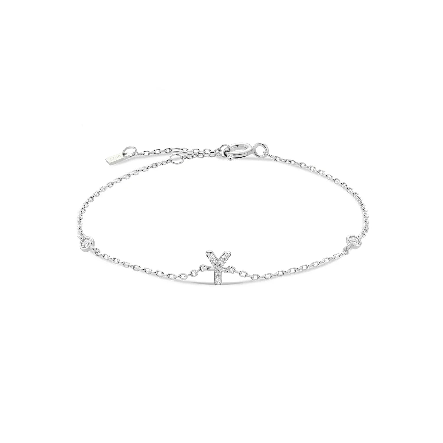 Bracelet with silver rhinestone initial y