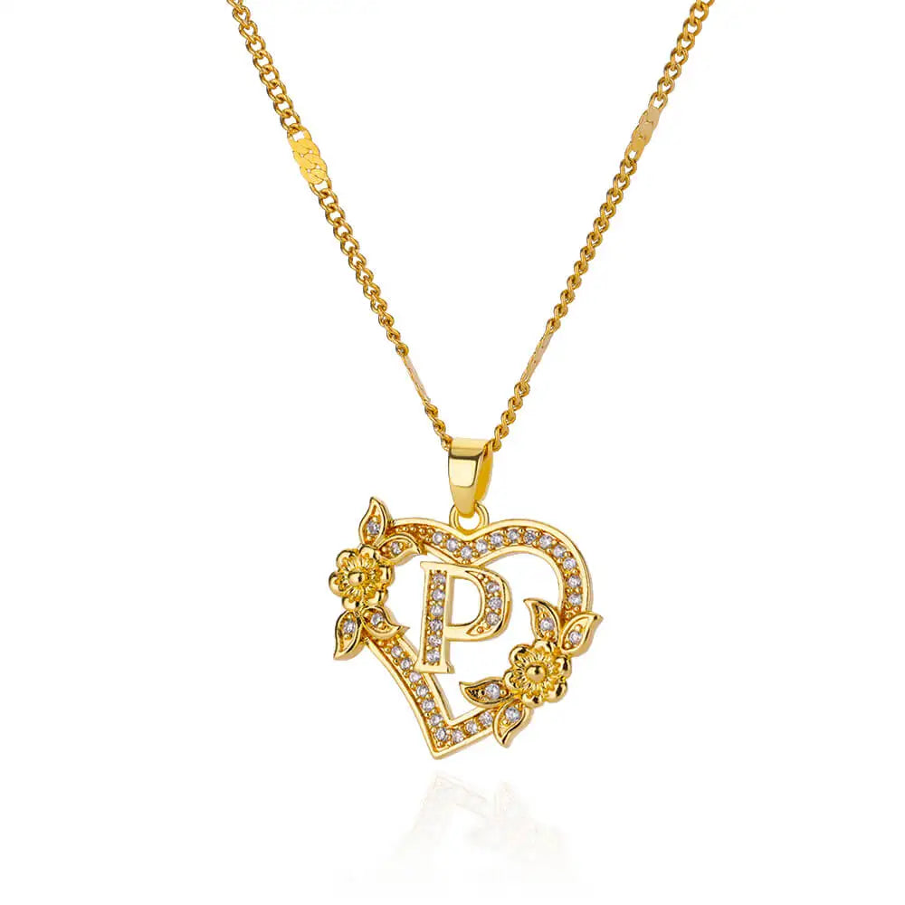 Necklace with initial and heart pendant p