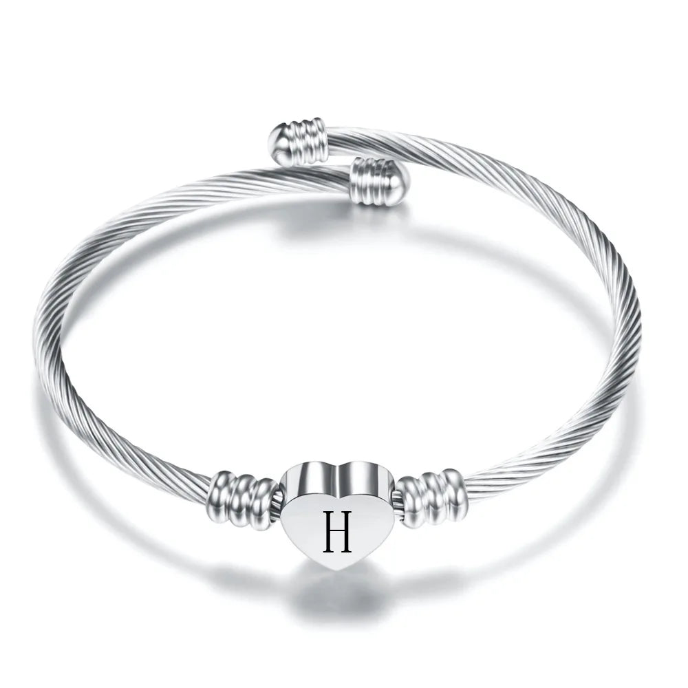 Heart bracelet with initial silver h