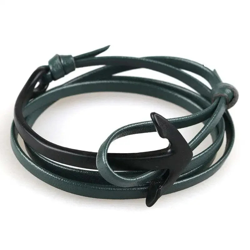 Wide Adjustable Anchor Bracelet Black and Green