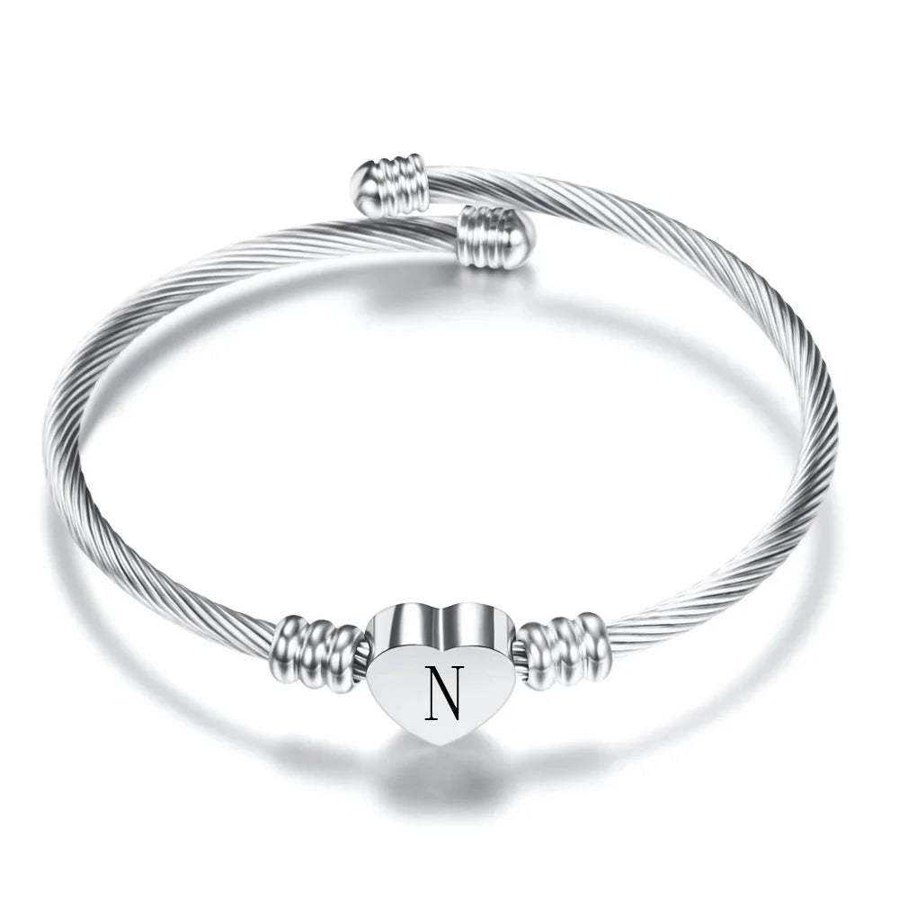 Heart bracelet with initial silver n