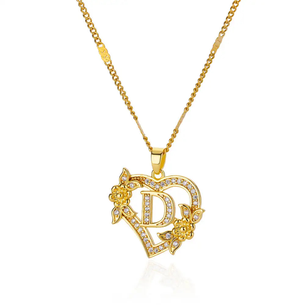 Necklace with initial and heart pendant d