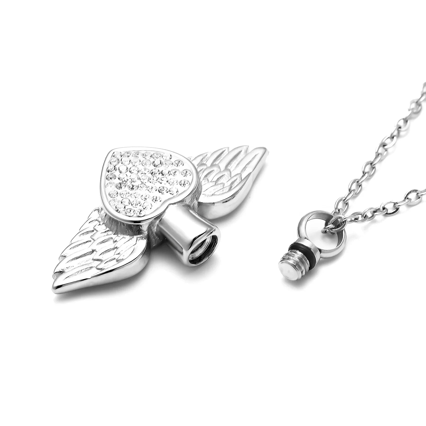 Urn necklace with angel wings pendant