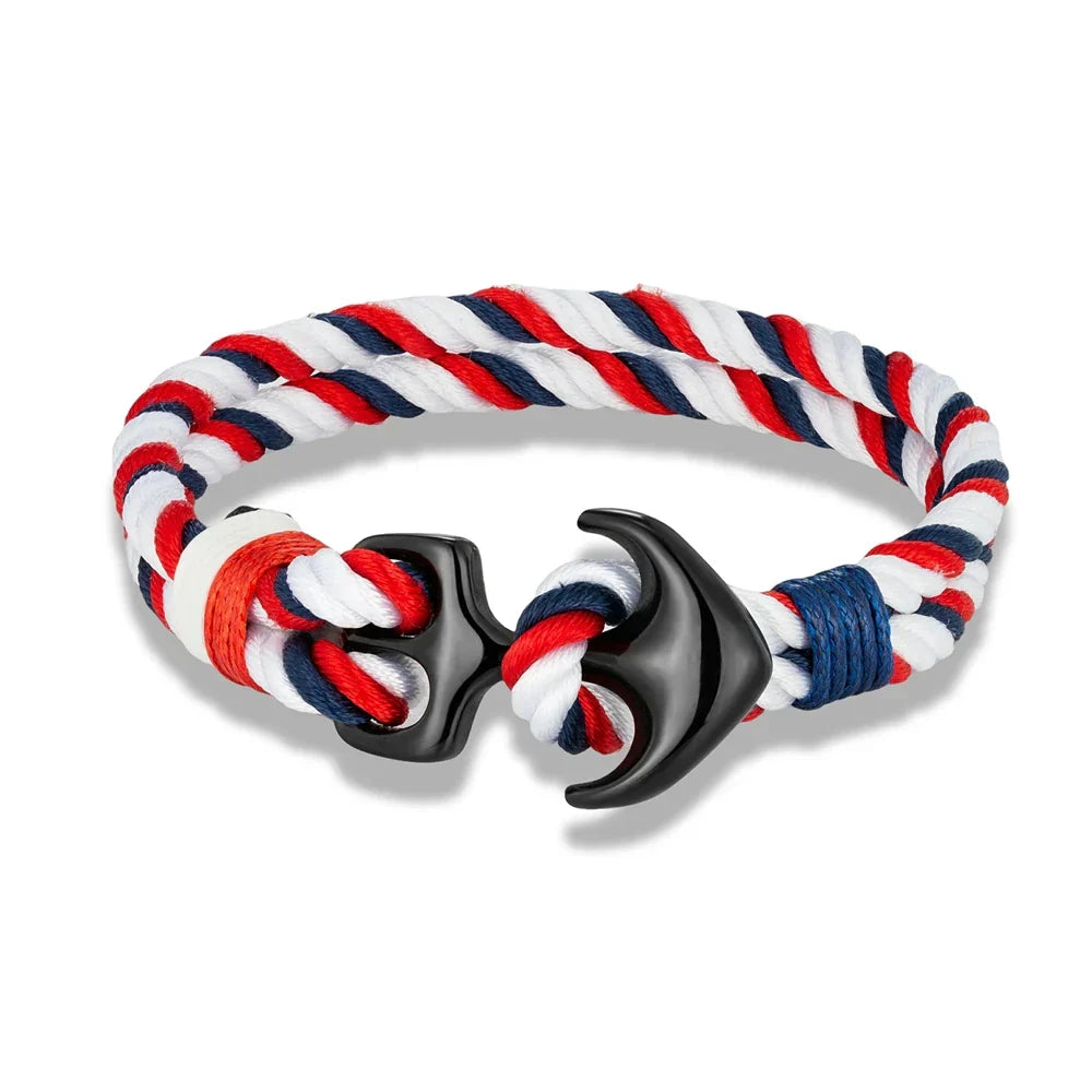 White and red double anchor bracelet