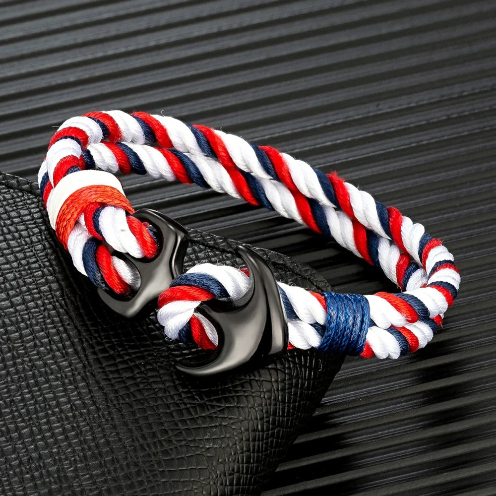 White and red double anchor bracelet