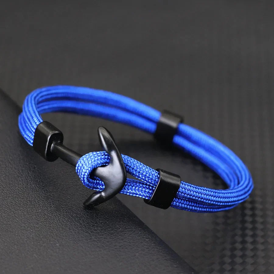 Black double-anchor bracelet blue