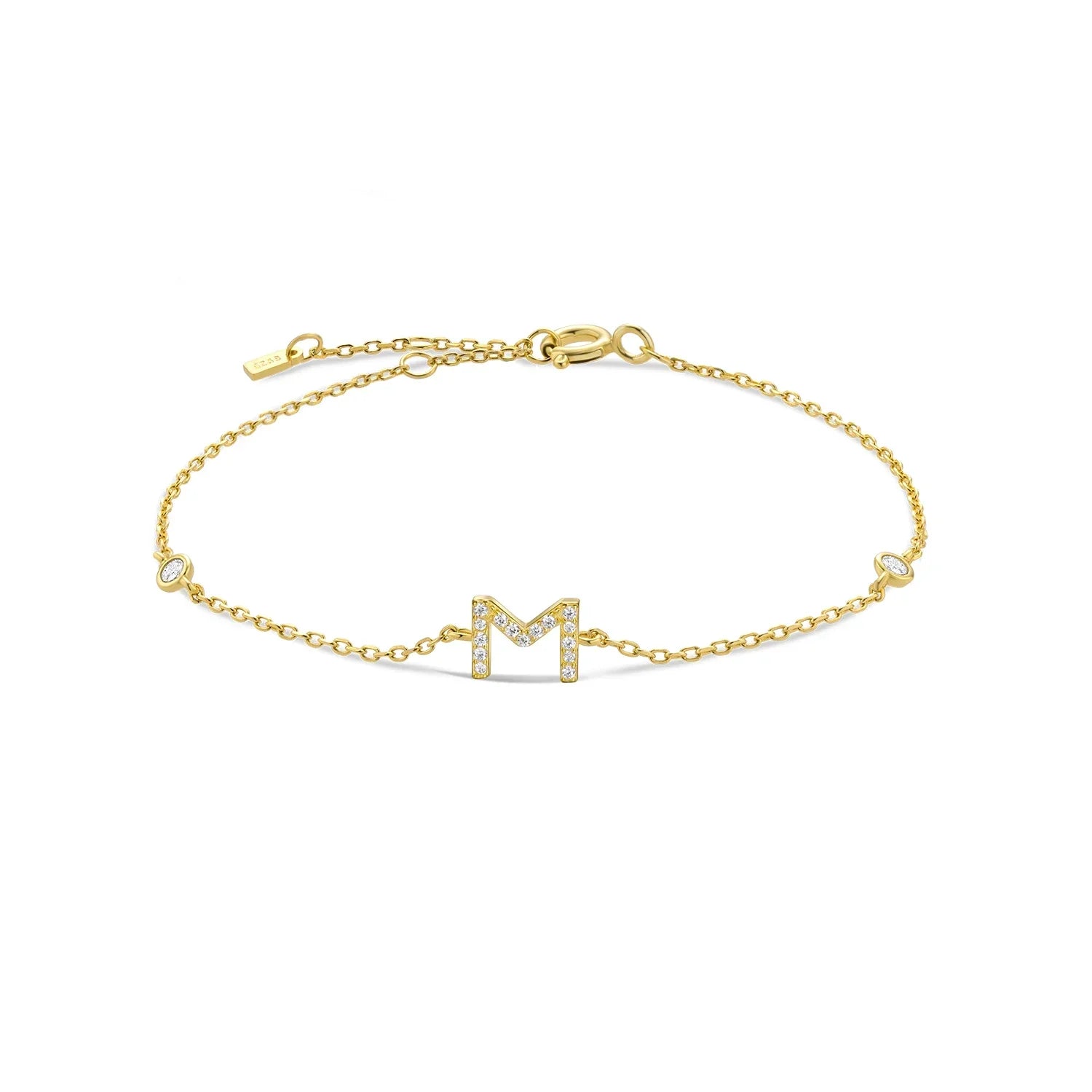Bracelet with gold rhinestone initial m
