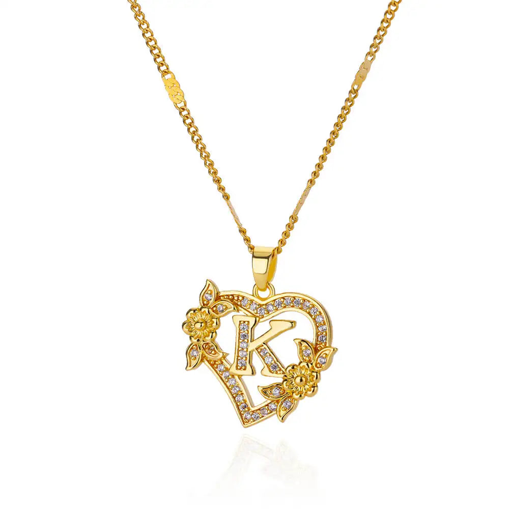 Necklace with initial and heart pendant k